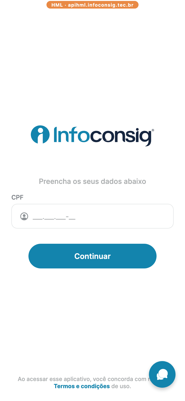 Tela de acesso do app Infoconsig