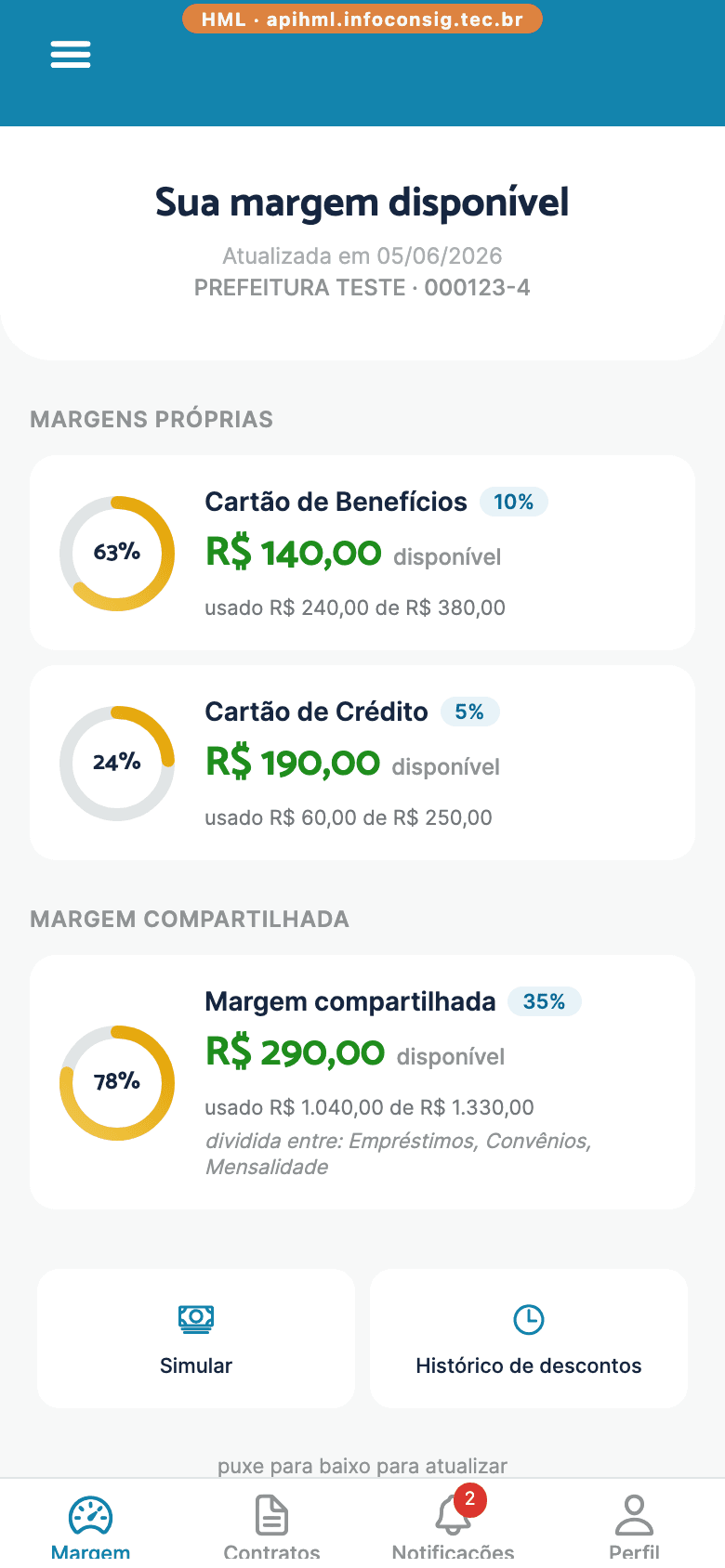 Tela de margem disponível no app Infoconsig